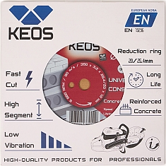Упаковка диска алмазного сегментного Keos Universal Construction 350 мм Упаковка диска алмазного сегментного Keos Universal Construction 350 мм